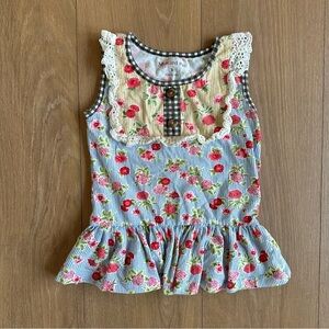 Mustard Pie Blue and Pink Peplum top with eyelet lace Details